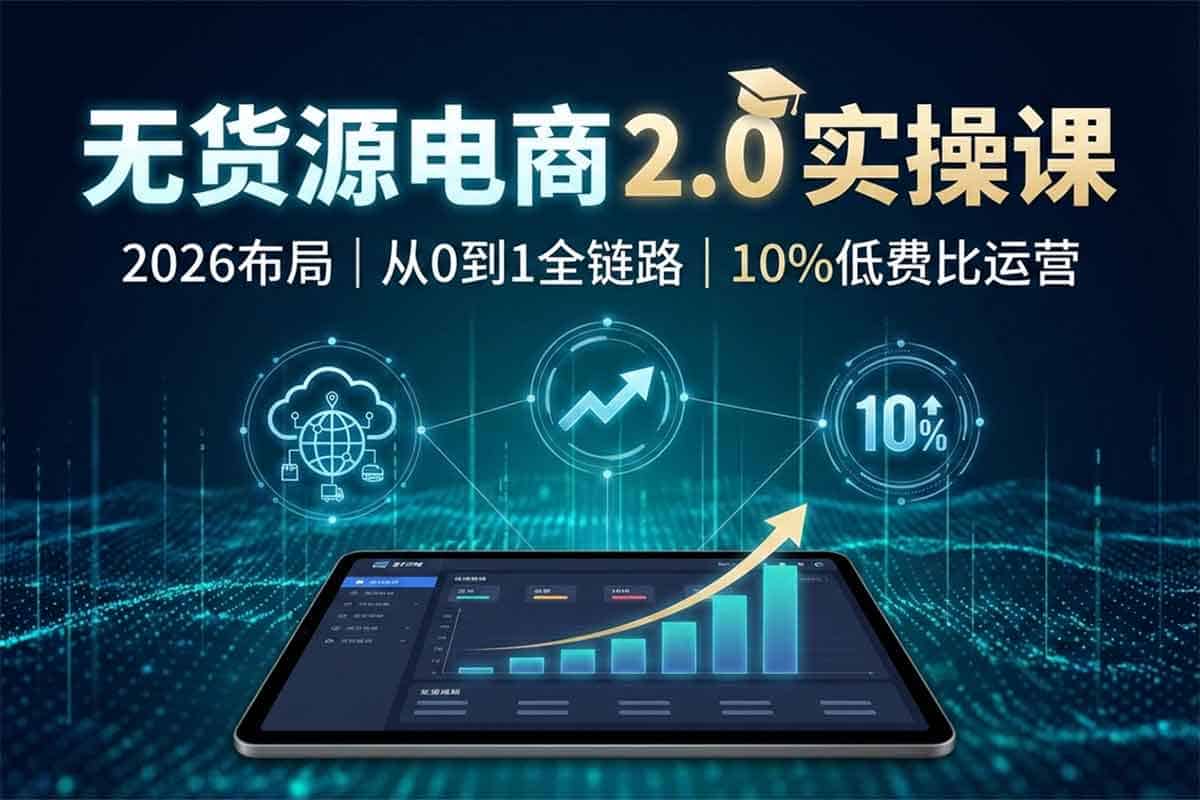 无货源电商实战宝典2.0｜2026年布局指南：0成本启动，费比压至全网最低10%的全链路打法
